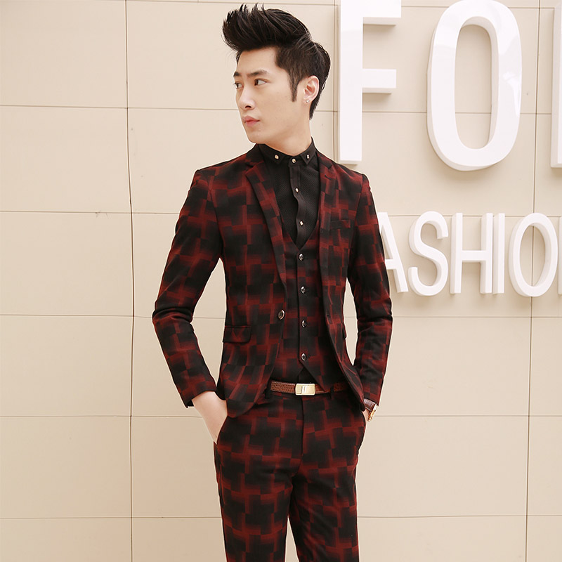 Jacket pants vest Male male slim suit blazer three pieces set fashion male version of the