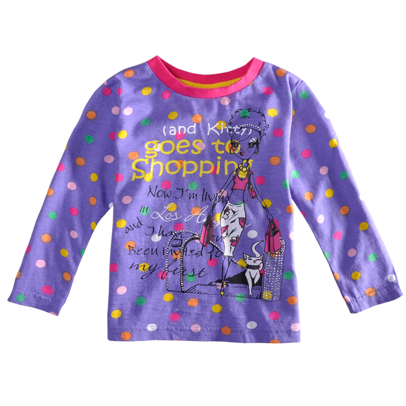 kids children cotton long sleeve printed lovely girl polka dot girl t-shirt 2016 nova baby girl clothing retail new clothes