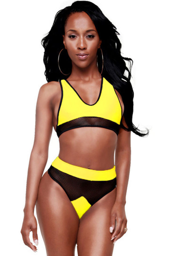 Black-Yellow-Mesh-Racer-Back-High-waisted-Bikini-LC41038-1 (1)