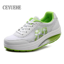 Swing Shoes Women Height Increasing Mesh Breathable Casual Sport Shock Walking Swing Wedges Low Heel Lace-Up Outdoor Sapatos