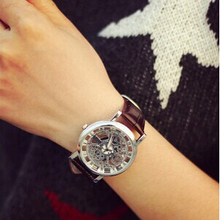 Fashion Men s women Quartz imitation Mechanical Hand Wind Hollow out Big dial Leather strap watches
