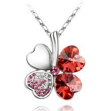 18K Gold And Platinum Plated Clover Austria Crystal Pendants Nickel Free Fashion Necklace Jewelry For Women