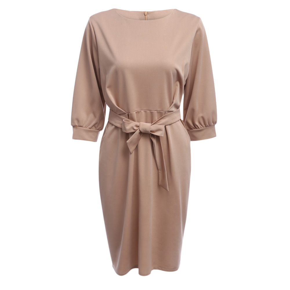 VESTLINDA Bodycon Dress Summer Sundresses Women O Neck Lentern Sleeve Sashes Brief Solid Knee Length Midi Dress Vestido De Festa 3