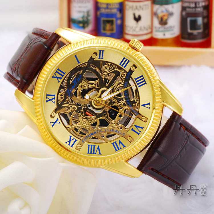 2015 Fashion Luxury relogio masculino Stainless Steel Skeleton Analog mechanical quartz watches men women casual watch