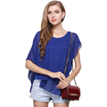 Women Bat Chiffon Shirt Irregular Spell Solid Color Loose Bottoming Shirt for Women Hot Sale Flounced