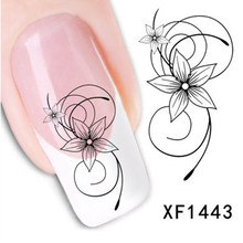 Hot Sale!! DIY Japanese Watermark Cute Black Flower Design Nail Art Sticker, Water Transfer Nail Decal Manicure Tools