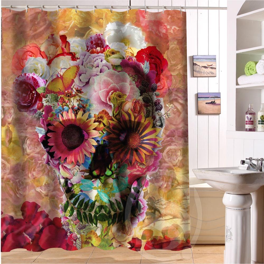 2015 New arrive color skull Waterproof Polyester Fabric Bathroom Shower Curtain 60