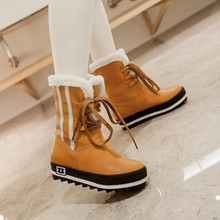 New fashion 2016 warm snow boots women flats heel high boots botas femininas lace up winter girls shoes motorcycle boots