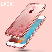 LACK Luxury Bling Flower Transparent TPU Case For iPhone 6 6S 4.7 iPhone6 +/ 6S Plus Rose Plating Frame Cover Diamond Case New