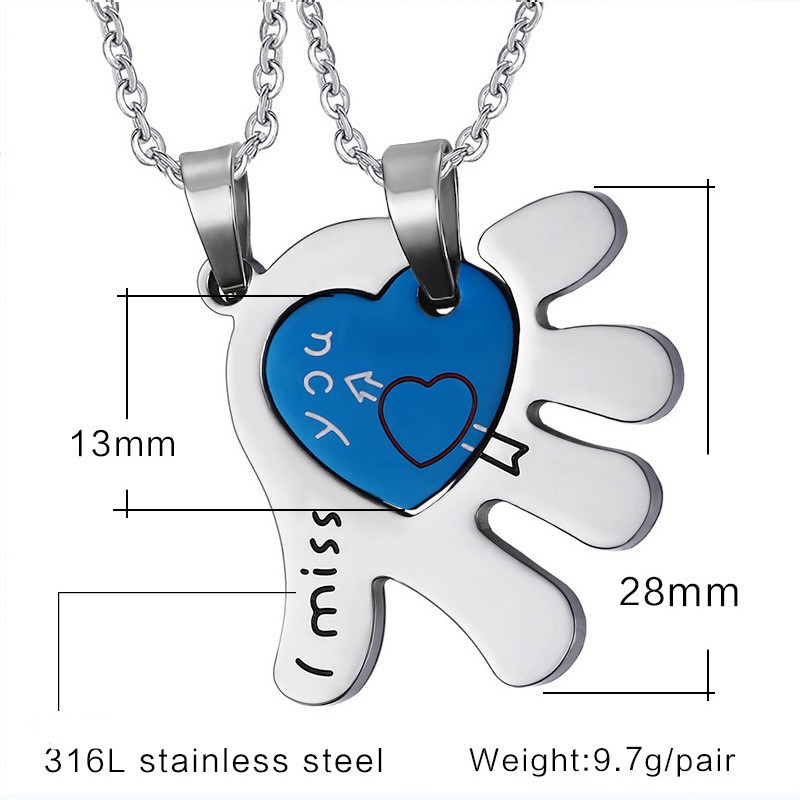 "I Miss You" Hand Heart Pendant Necklaces for Lovers Couples