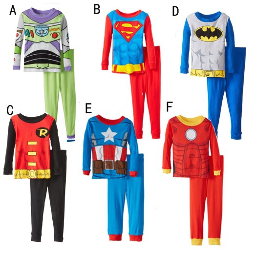 Classic Boy's Pajamas Suits Superman, Batman and Kungfu Cyborg Full Sleeve T-shirts Trousers Suit Top Quality Kids Pajamas LP5
