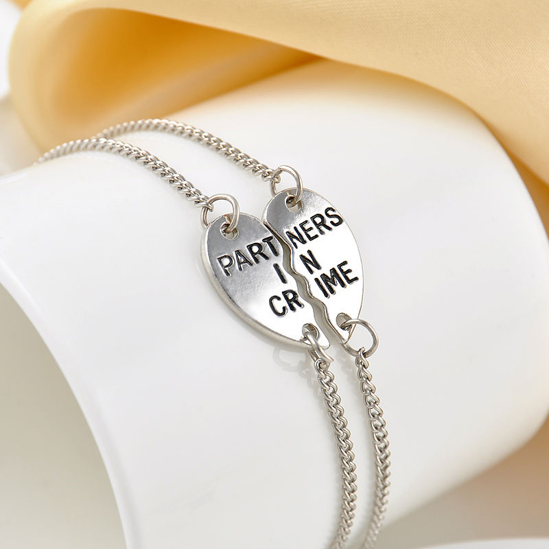 2018 Fashion Heart Partner In Crime Best Friend Bff Friendship 2pcs Fashion Heart Partner In Crime Best Friend Bff Friendship Bracelet For S Jewelry Gifts Silver