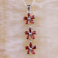 lingmei New Red Jewelry Fashion Lady Garnet 925 Silver Chain Necklace Pendant Wholesale Charming Women Flower Design Free Ship