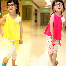 2015 children s clothing summer set child flower female vest polka dot harem pants kids clothes