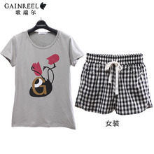 Male and female short sleeved cotton pajamas song Riel lovers cotton outer wear casual and comfortable