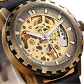 Retro Skeleton Dial Design Men s Wrist Watch Mechanical Self Winding Watches for Men Leather Wristwatch