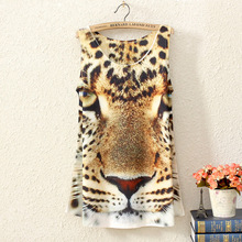 Women 2016 new summer style new star models leopard head sleeveless t-shirt long sections tops tees stylish fashion clothing