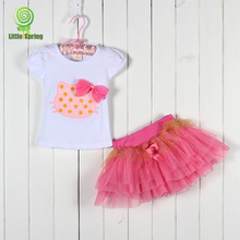 Retail 1 2 years Baby girls suit set 100 Cotton Flowers Vest Tutu Skirt 2 pieces