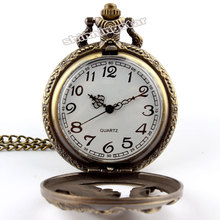 Antique Bronze Wolf Hollow Quartz Pocket Watch Necklace Pendant With Chain High Quality Mens Pocket Watch