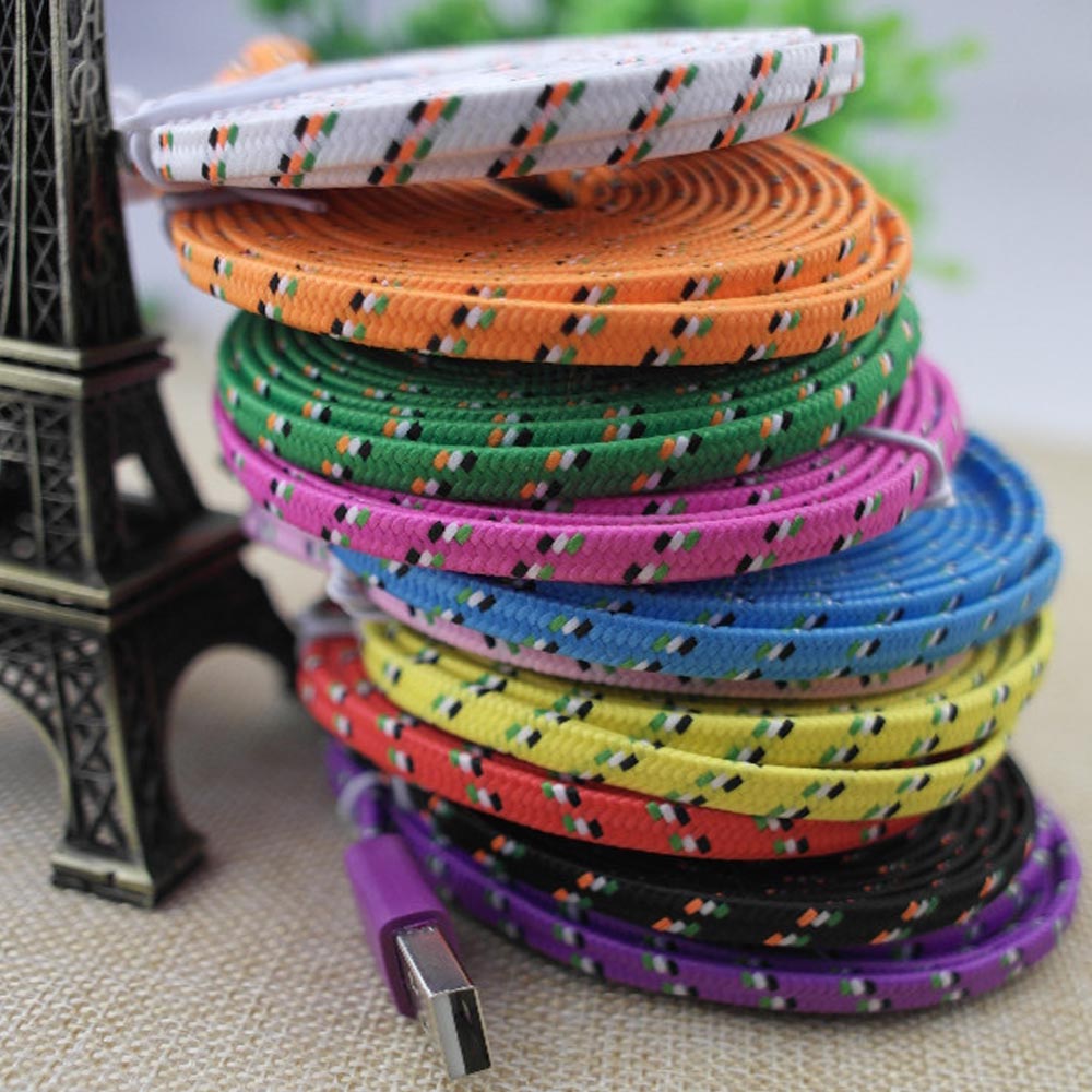 2M/6FT High Quality 10 Colors Flat Braided Fabic Woven Wire for iPhone 5 5s 6 6Plus 8pin Data Syn Charging Charger Cable Cords