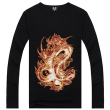 2015 Autumn Designer Famous Brand Mens Sport Personality Fire Dragon 3d Printed T-shirt Hip-Hop Long-Sleeved Causul T-Shirt