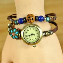 fashion hot watch women jewelry bead cow leather quartz Roman numerals dial Bohemian bracelet Wristwatches JW1528