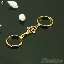 Fashion Women s Nice Hamsa Fatima Finger Double Chain Link Ring 1SQ4