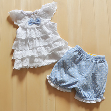 Baby Girl Cake layers of lace sleeveless tops shorts suits Blue Polka Dot Polka Dot Cake