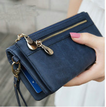 Fashion Women Wallets Dull Polish Leather Wallet Double Zipper Day Clutch Purse Wristlet Coin Purse Card Holder Billetera