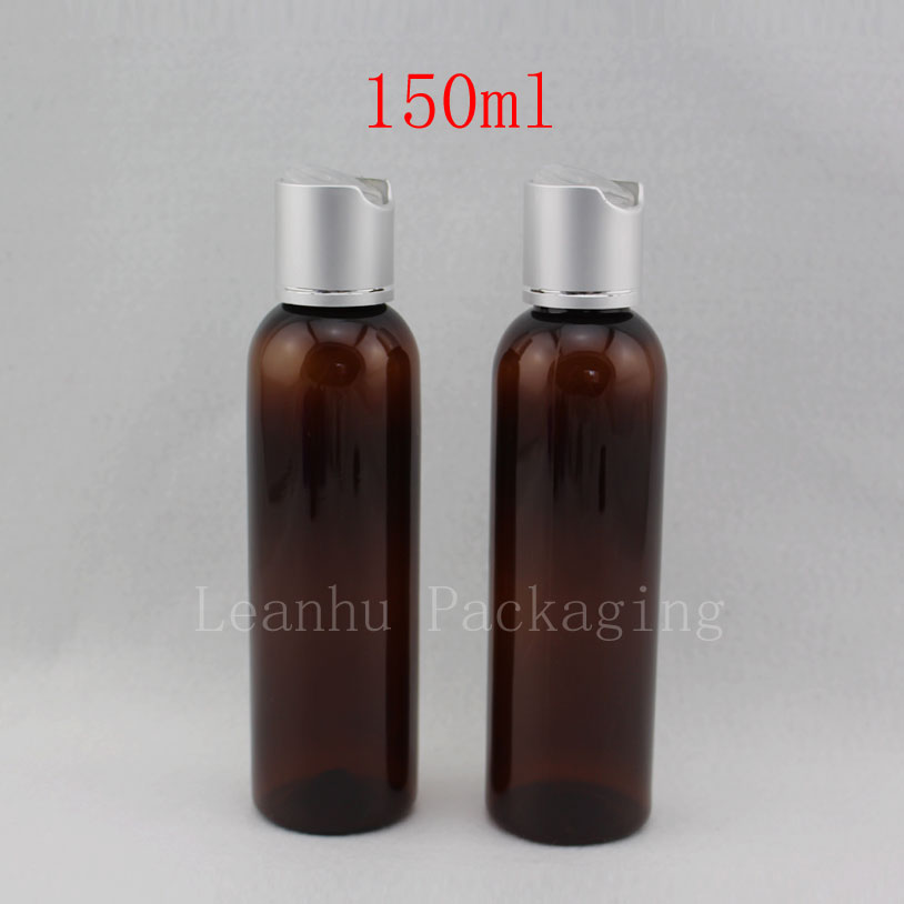 150ml brown empty liquid soap bottles PET with caps 5 oz luxury disc top cap empty cosmetic lotion bottles,massage oil container