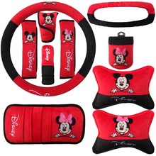 10 pcs / set For Mickey Mouse pattern car headrest wheel belt visor gear set CD handbrake interior products