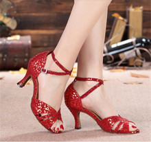 Girl’s Women’s Latin Dance Shoes Flock /Leatherette Ballroom /Tango/Salsa Sandals Customized Heel More Style White and Red Color