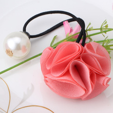 Korea Hair Ring For Women Girl Fashion Rose Flower Pearl Hair Tie Head Ornaments Elastic Hair Bands Hair Accessories Scrunchy