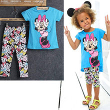 2015 Kids Baby Girls Short Sleeve Cartoon T shirt Tops Cartoon Half Pant Set