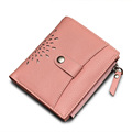 Simple Hollow Out Small Cowhide Wallet Fashion Contracted Solid Color Cutout Soft Leather Money Clip Zipper
