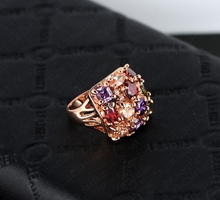 Colorful Zircon Square Ring 18K Rose Gold Plt SWA Element Austrian Crystal Women Ring Decoration Jewelry