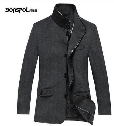 Grey stand collar Single-breasted thicken slim jacket coat winter luxury men coat for men wool jackets outdoor casual jacket 3XL