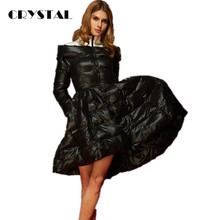 CRYSTAL FASHION DESIGNER WOMEN’S WINTER SKIRT JACKET MEDIUM-LONG BLACK WHITE PATCHED PARKA COAT OUTWEAR FEMALE 2016 New arrival