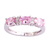 lingmei Wholesale Sweet Lady Pink Topaz & White Sapphire Silver Ring Size 6 7 8 9 10 11 12 Love For PROMISE New Women Gift