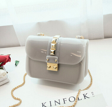 2016 Summer Fashion Furly Candy Mini Chain Bag High Quality PVC Transparent Jelly Beach Bags Rivet Valentine Crossbody Bags Sac