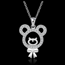 Fresh design bear cute pendant necklace , sterling 925 silver necklace , inlaid stones crystal jewlery , promotion price