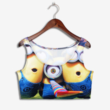 Fashion New 2015 Elastic blusa Despicable Me Minions Print Summer Beach Bustier Crop Top O Neck