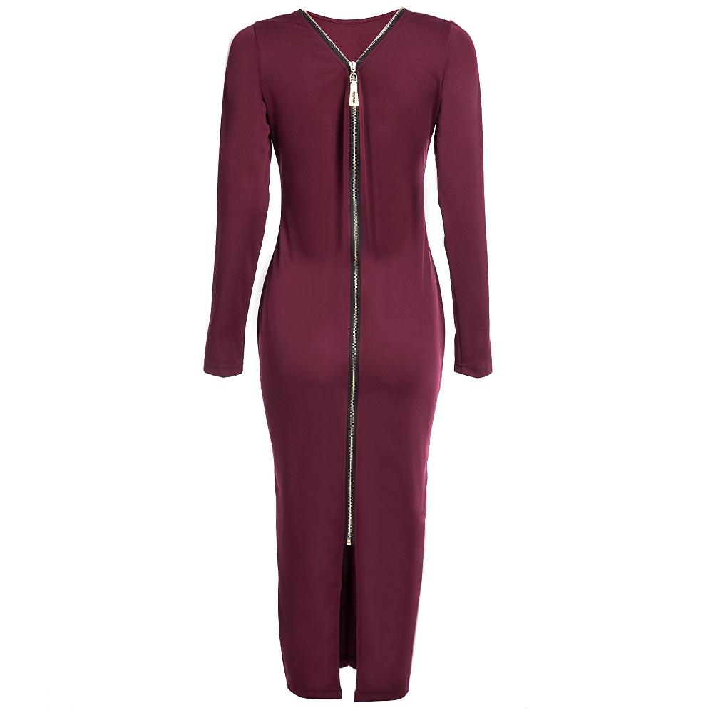 VESTLINDA Bodycon Sheath Dress Little Black Long Sleeve Party Dresses Women Back Full Zipper Robe Sexy Femme Pencil Tight Dress 50