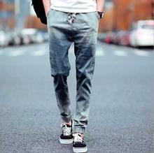 NEW 2016 Men’s Leisure Hole Ripped Jeans Men’s Demin Vintage Cotton Teenagers Causal Slim Hefty Cuff Ankle-Length Pants Homme