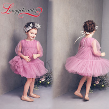 2016 New Spring Autumn Princess Girls Kids Dress Clothes Knee length Long Sleeve Chiffon Ball Gown