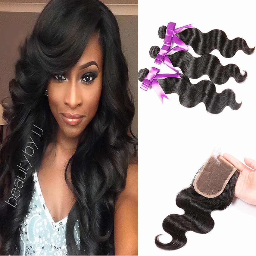 Grade 7A Unprocessed Virgin Hair 4 Bundles Closure Malaysian Virgin Hair With Closure Malaysian Rosa Hair Products With Closure