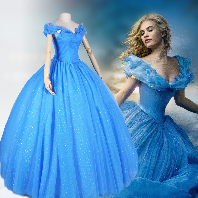 New Movie Cinderella Princess 2015 Cinderella Dress For Adult Women Blue Deluxe Cinderella 