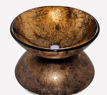 4272-2 Brown Colorful Painting Construction & Real Estate Bathroom Round Art Washbasin Tempered Glass Vessel Sink