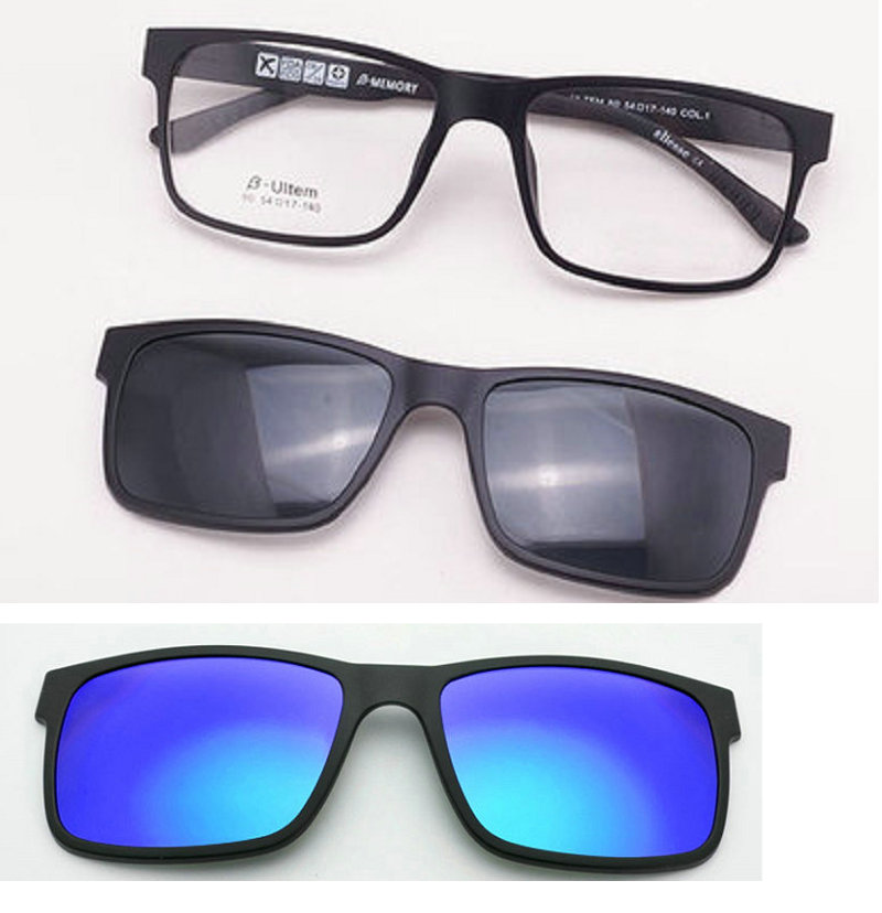 Mercury color ultem glass frame with magnet clip set mirror sunglasses double polarizing sunglasses jkk80 myopia glasses frame