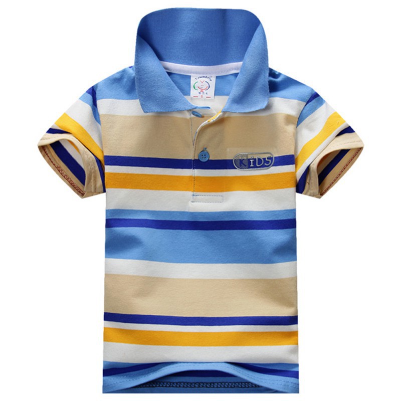 New 2015 Summer Fashion 1 7Y Child Baby Boy Stand Collar Striped T shirt Casual Kids